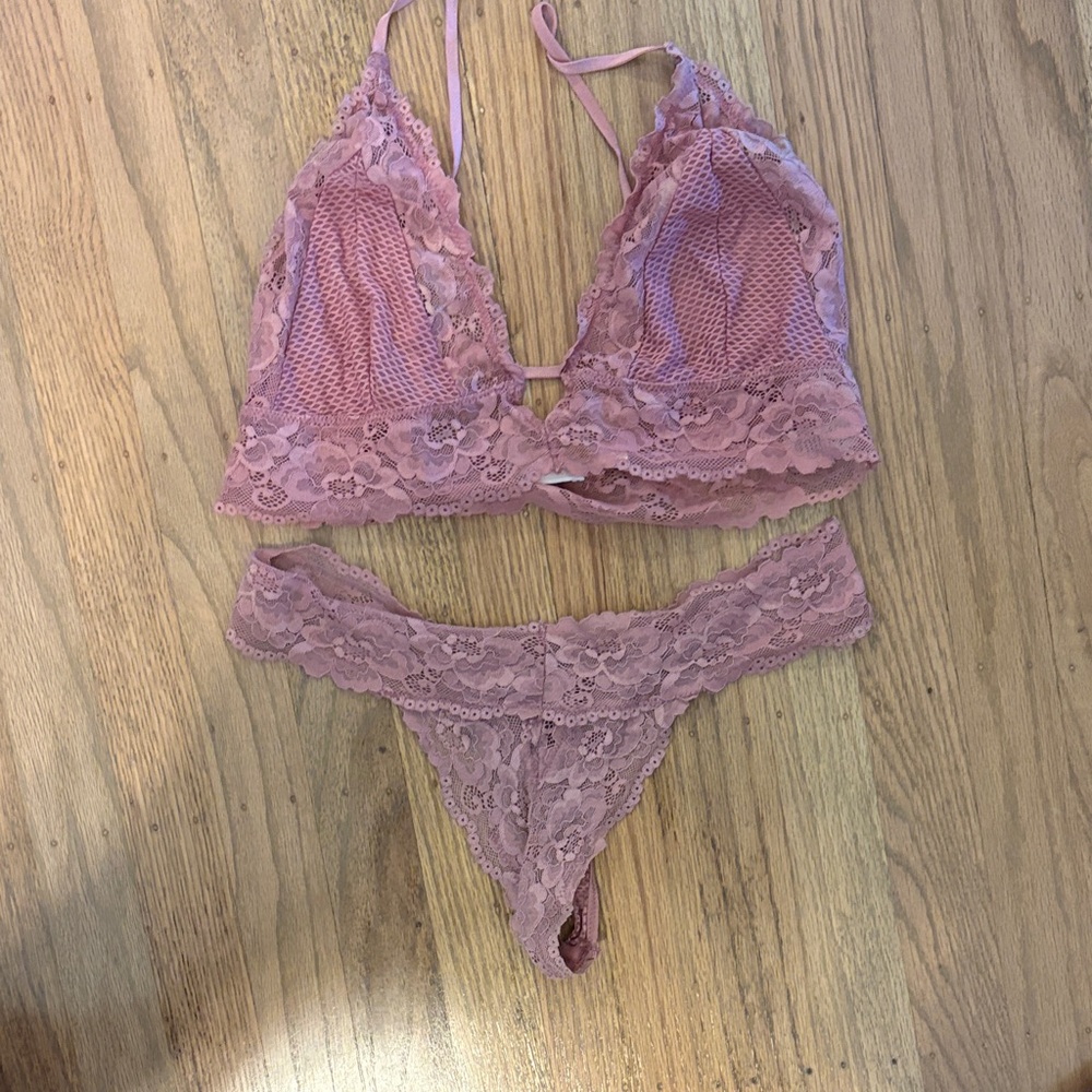 Lace Bralette & Thong Set - Dusty Rose - Chelsea28 medium snakeskin lace